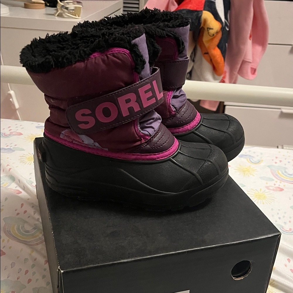Sorel Black and Pink Kids' Winter Boots